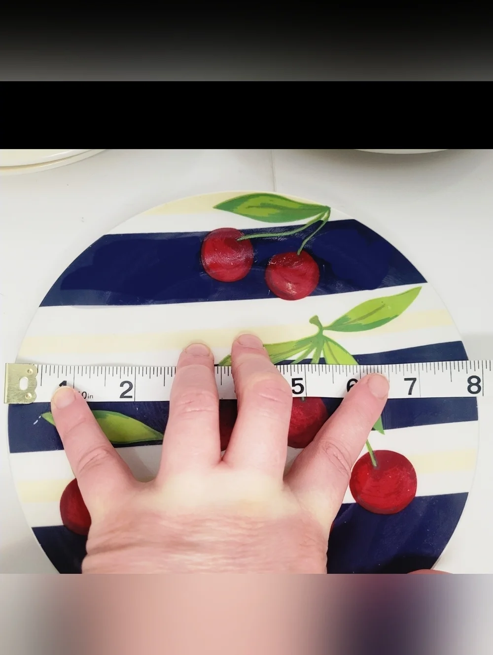 Rare 4 Vintage Cherry Stripe App/ Bread Plate Set By Montgomery Wards
